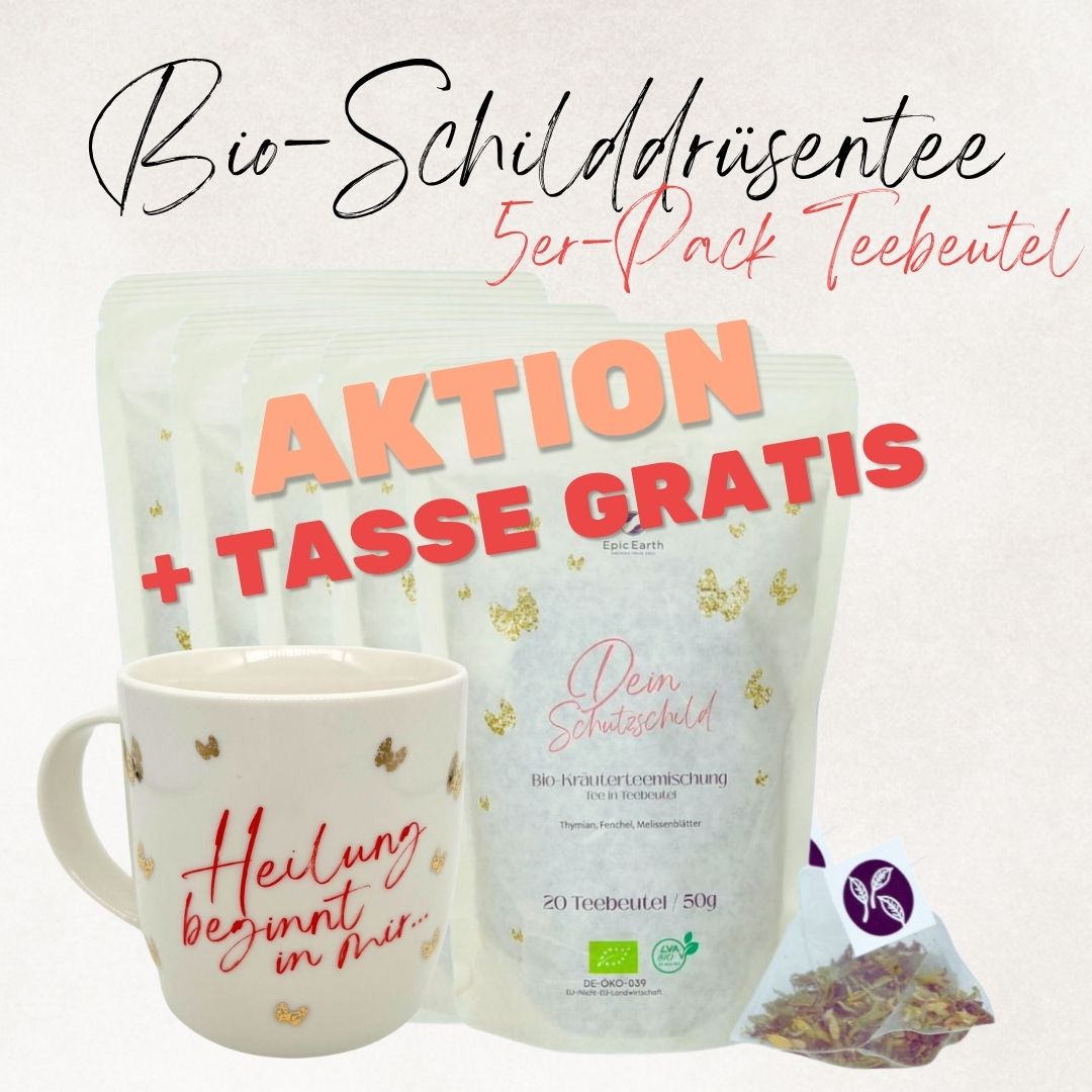 Bio Kräutertee für Schilddrüse & Immunsystem in Teebeutel - 5er Pack + Teetasse gratis